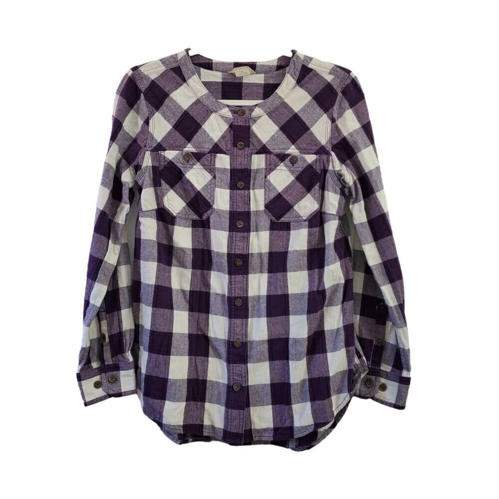 Duluth Top Womens Small Buffalo Plaid Purple Roll-Tab Sleeve Button Up